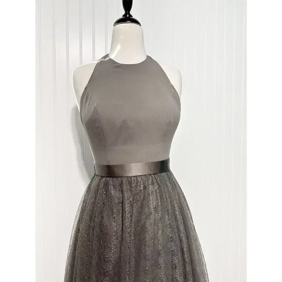 WHITE by Vera Wang Halter Neck Gown Prom Bridesmaid Dress Charcoal Gray  Size 4